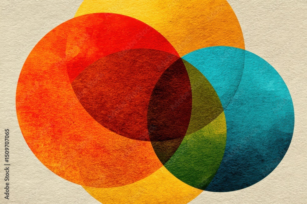 Poster abstract artistic design with overlapping vibrant color circles and textured layers