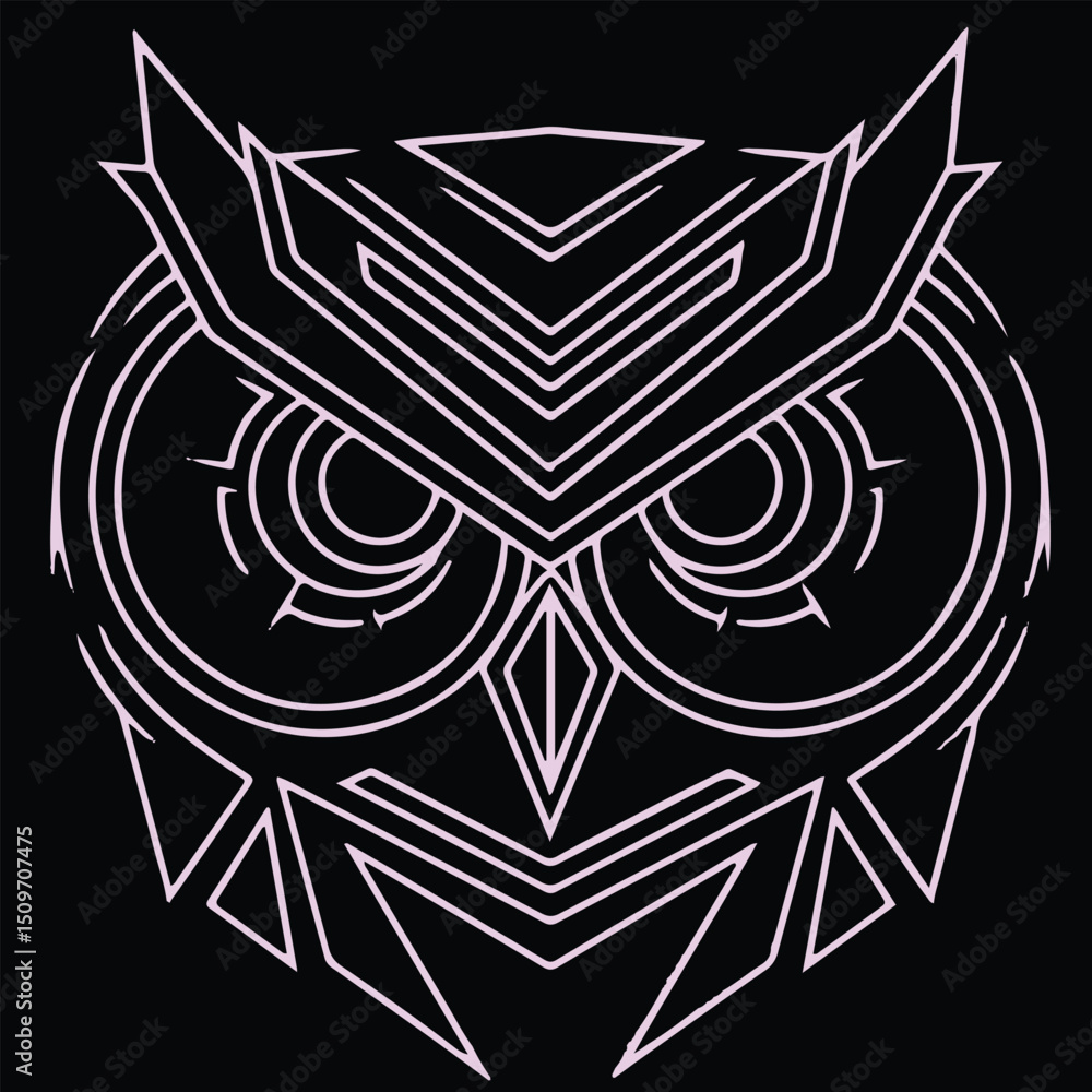 Poster Linear owl design with sharp geometric patterns on a black backdrop