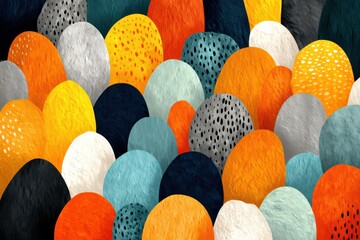 Abstract pattern of rounded colorful shapes blended in vibrant harmony