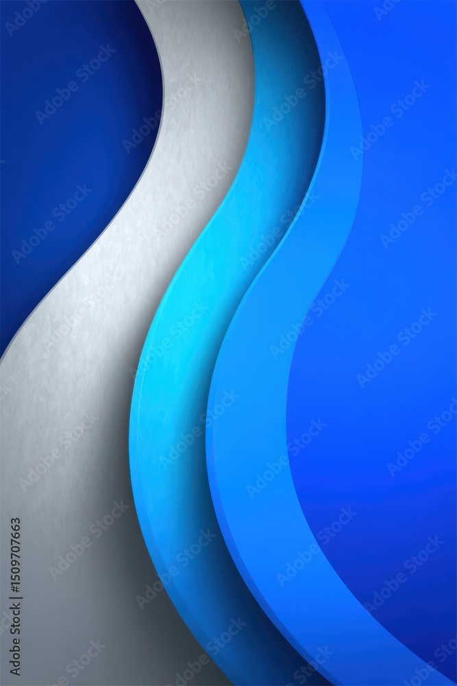 Poster abstract blue and silver design with smooth flowing curved lines
