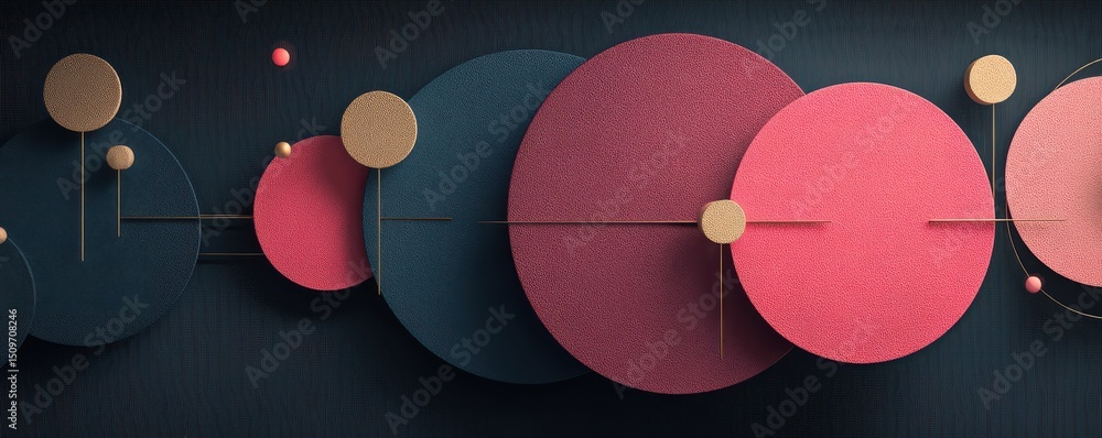 Aufkleber abstract geometric composition with colorful circles and dark textured background