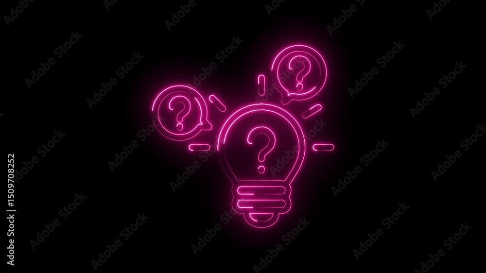 Aufkleber idea generation and questioning concept pink neon light bulb with question marks animation