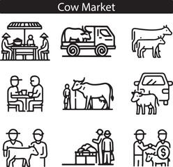Cow Market Icons Set
