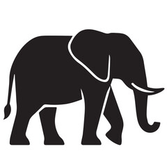 Obraz premium A black silhouette of a walking elephant with tusks and a tail