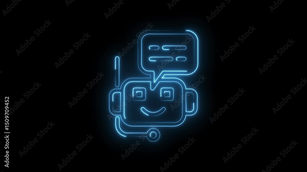 Poster artificial intelligence chatbot neon style animation concept on black background technology and futu