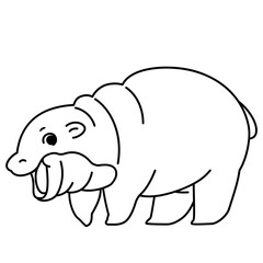 Pygmy hippo cartoon character hand drawn illustration