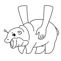 Pygmy hippo cartoon character hand drawn illustration