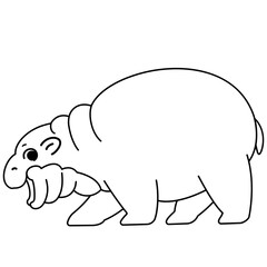 Pygmy hippo cartoon character hand drawn illustration