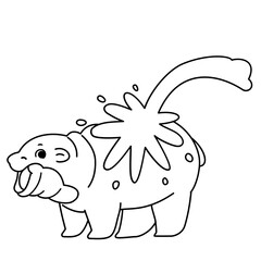 Pygmy hippo cartoon character with water hand drawn illustration