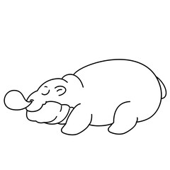 Pygmy hippo cartoon character sleeping hand drawn illustration