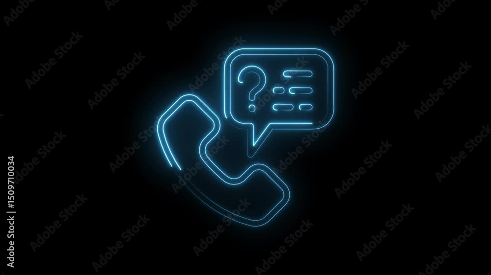 Poster neon outline animation showing customer support hotline communication question chat on black backgro
