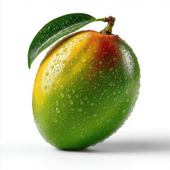 Realistic photograph of a complete mango, isolated on white background, focused lighting