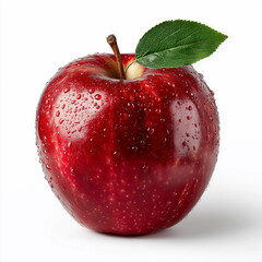 Realistic photograph of a complete red apple, isolated on white background, focused lighting