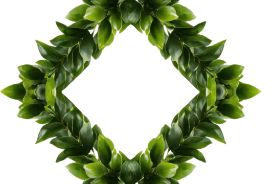 Geometric Green Foliage: A visually captivating arrangement of vibrant green leaves artfully frames a central, symmetrical void.