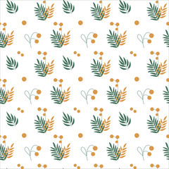 Delicate botanical seamless pattern on a green-gold palette, white background. Suitable for backgrounds, greeting cards, wedding invitations, wallpapers, textile design, wrapping paper, scrapbooking