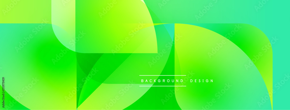 Poster Abstract vibrant green background. Overlapping shapes create dynamic visual effect. Modern design elements present smooth gradients.