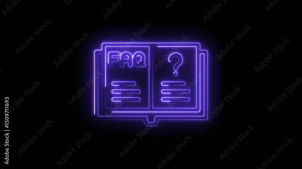 Poster animated faq neon sign on dark background frequently asked questions concept visualization