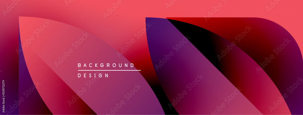 Poster abstract gradient design. fluid shapes blend vibrant reds, purples, pinks. minimalist text reads bac