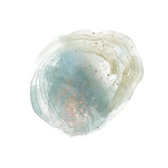 Round watercolor spot in natural green shades with textured inclusions, resembling a semiprecious gemstone. Artistic abstract shape for design, decor, or branding on white background
