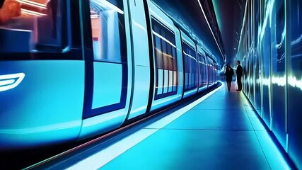 Futuristic transportation vision: Modern electric train in glowing station environment - Powered by Adobe