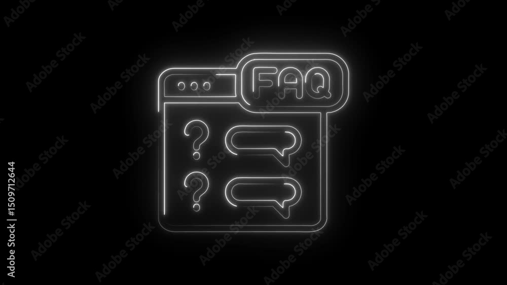 Aufkleber neon frequently asked questions interface with questions and answers on black background