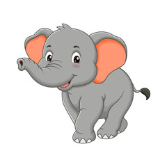 The baby elephant is walking cutely.