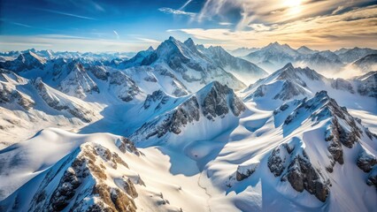 Majestic Winter Mountains Aerial View - Minimalist Photography, Snow Peaks, Drone Photography, Cold Landscape