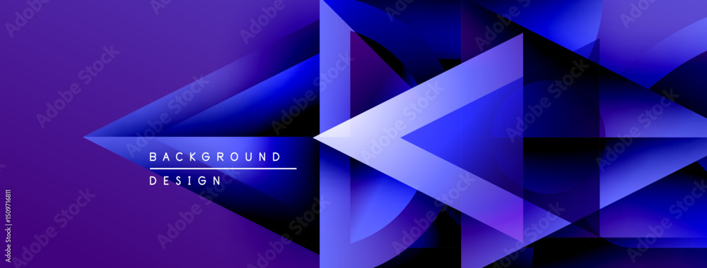 Poster Abstract geometric design. Purple, blue gradients create dynamic triangular shapes. Modern background suitable for digital projects.