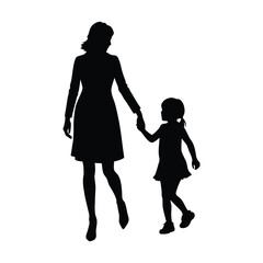  silhouette of mom walking with daughter 