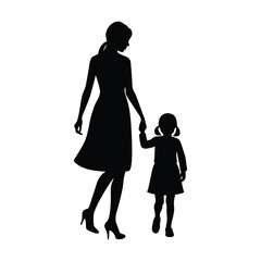  silhouette of mom walking with daughter 