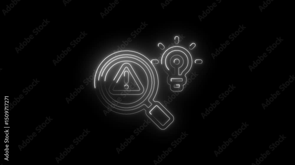 Aufkleber neon style problem solving and creative idea concept animated on a black background