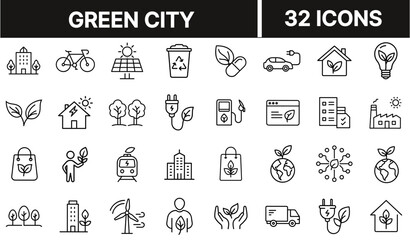 Green City Icon Representing Eco-Friendly Urban Living and Sustainable City Development
