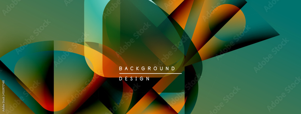 Aufkleber Abstract geometric shapes overlap, creating vibrant color gradients. Design features teal, orange, red hues. Modern background texture.