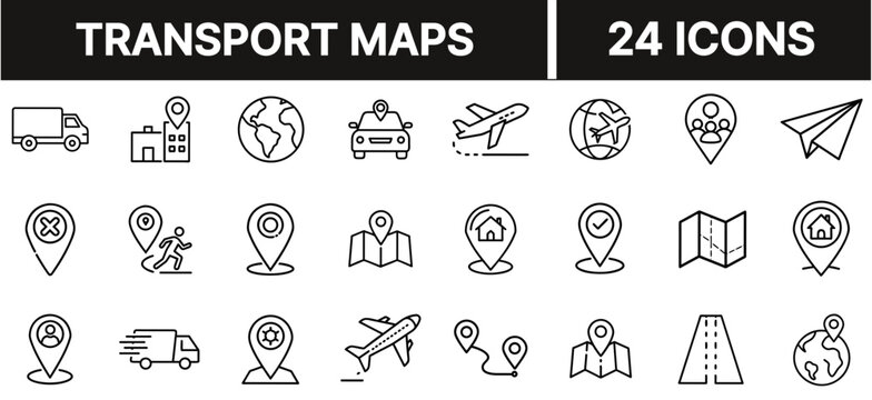 Transport Maps Icon Representing Navigation, Transit Routes, and Travel Planning