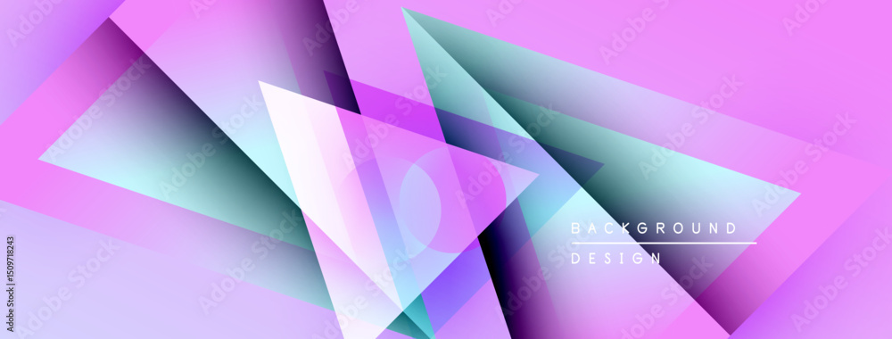 Aufkleber Abstract geometric shapes overlap, creating vibrant purple, pink, teal gradients. Modern design elements suggest dynamic visual experience.