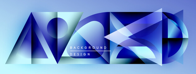 Abstract geometric design. Blue gradients create dynamic shapes, text reads background design. Modern aesthetic, suitable for digital projects.