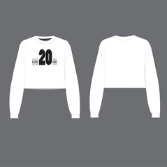 Crew neck Long sleeve Sweatshirt Technical Fashion Illustration. Flat Sketches technical drawing vector template For ladies or  women.
