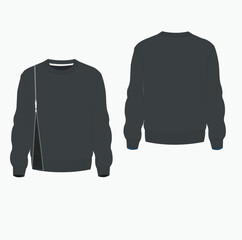 Long sleeve Sweatshirt technical fashion flat sketch vector illustration template. Fleece jersey sweatshirt sweater jumper for men's and boys.