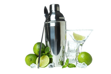 PNG, Metal shaker with fresh lime, isolated on white background
