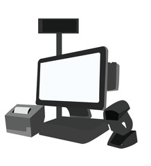 cash register. Cashbox with touch screen and payment terminal for credit card. 