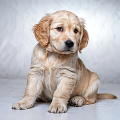 Golden Retriever Puppy Sitting in Profile on Transparent Background