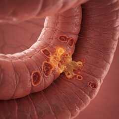 A human intestine filled with inflammation and cracks, symbolizing inflammatory bowel disease.