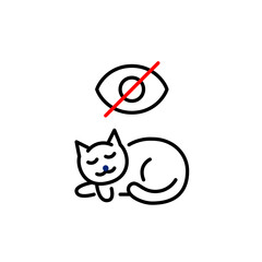 Vector icon of sleeping cat with crossed-out eye, symbolizing peace, secrecy, and quiet rest. Ideal for relaxation apps, mindfulness tools, and subtle privacy indicators