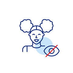 Vector icon of young woman with crossed-out eye, symbolizing hidden identity, private profile, or invisible status. Ideal for social apps, privacy settings, and user interfaces