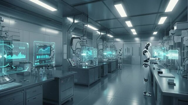 Advanced Research Laboratory Featuring High-Tech Equipment And Digital Interfaces