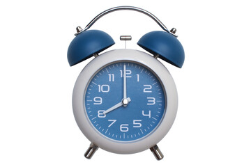 Classic Twin Bell Alarm Clock. Blue and White on White Background