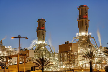The Combined cycle power station in Sant Adria de Besos, Barcelona, at twilight