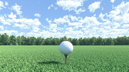 Digital rendering of a golf ball on a tee.