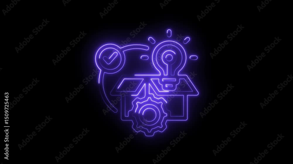 Poster neon innovation icon animation depicting idea generation and problem solving for business growth