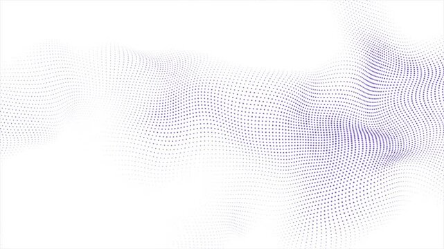 Abstract field of tiny violet dots forming a wavy grid structure on white background. Minimal futuristic animation for clean design, technology visuals or interface concepts in 4k